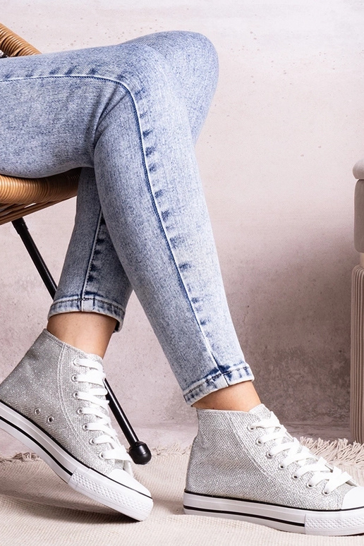 Zapatillas altas plateadas de malla...