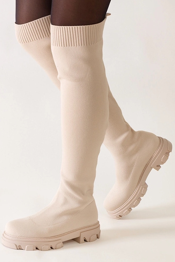 Botas largas de tela beige Athira con plataforma 2