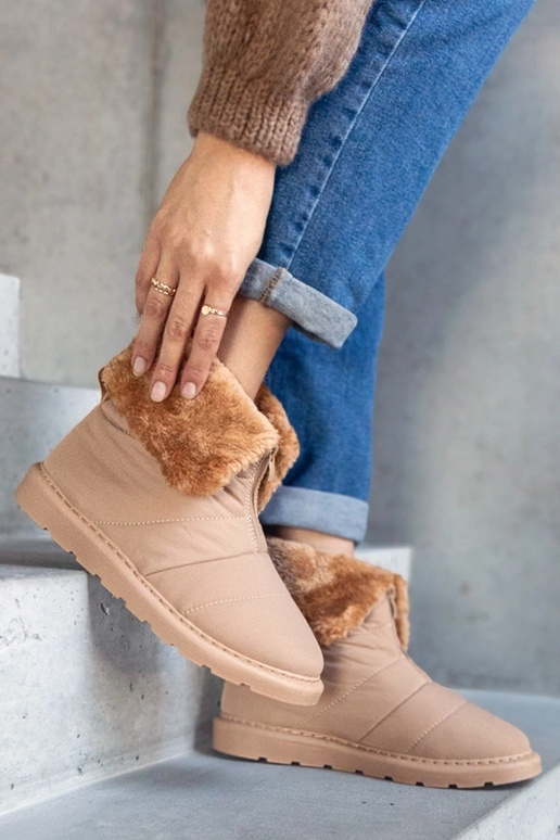Botas de nieve beige con cuello y...