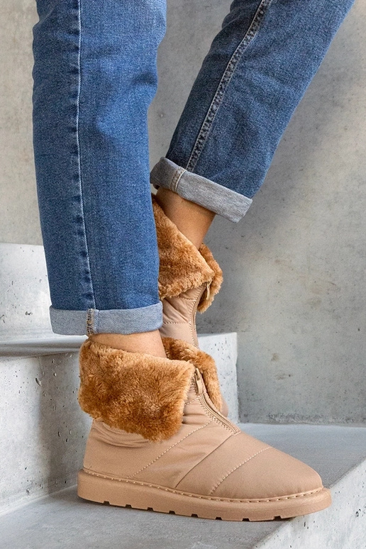 Botas de nieve beige con cuello y...