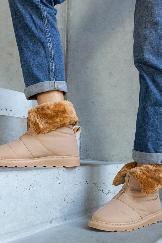 Botas de nieve beige con cuello y...