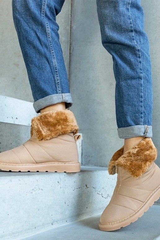 Botas de nieve beige con cuello y...