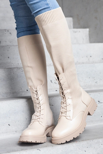 Botas beige sin cordones con parte superior de tela flexible Luana