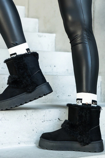Botas de nieve de eco-gamuza negra con plataforma decorada con pelo Peters