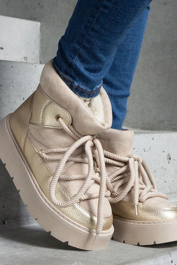 Botas de nieve con plataforma y forro de piel color beige de Sapphi