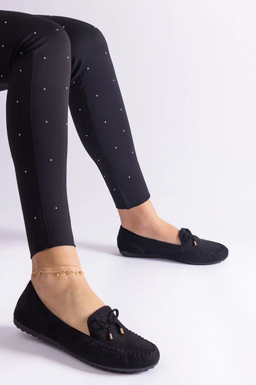 Mocasines Gemre de ante negro para mujer con lazo, ligeros y cómodos, Treja