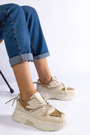 Zapatillas de mujer beige con purpurina Agar