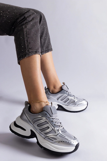 Zapatillas deportivas plateadas para mujer Gemre con suela gruesa, cómodas zapatillas de tela Garza