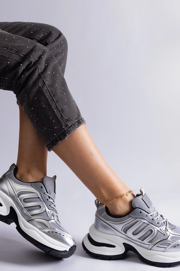 Zapatillas deportivas plateadas para mujer Gemre con suela gruesa, cómodas zapatillas de tela Garza 2