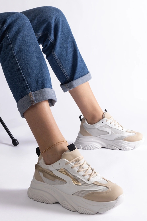 Zapatillas de mujer beige y doradas...