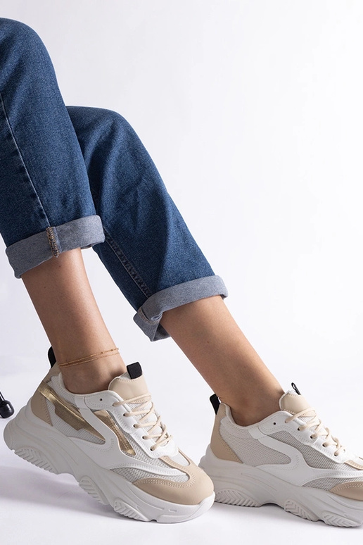 Zapatillas de mujer beige y doradas...