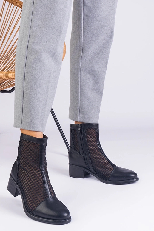 Botines negros de rejilla con tacón...