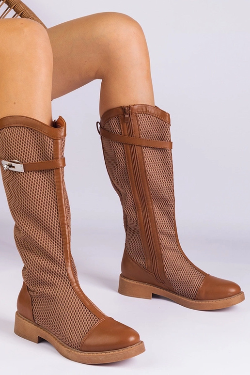 Botas altas de malla marrón Torento Botas altas de malla marrón Torento