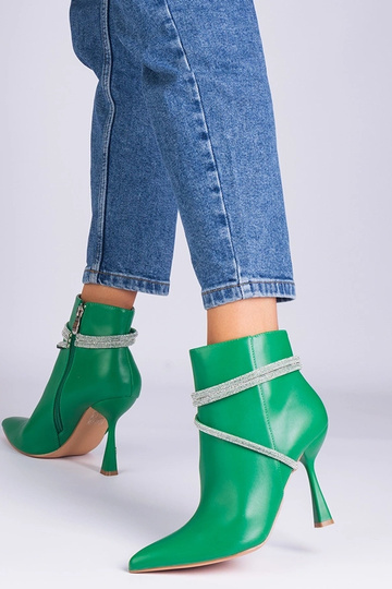 Botines de tacón alto verdes decorados con circonitas Fantagaro