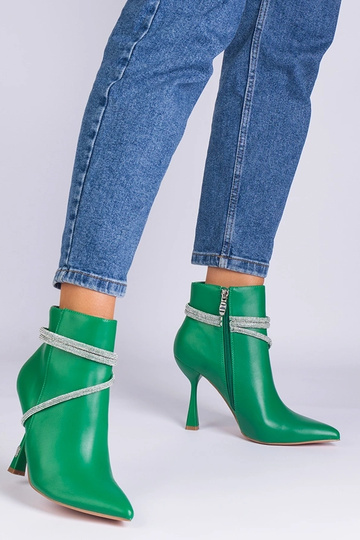 Botines de tacón alto verdes decorados con circonitas Fantagaro 2