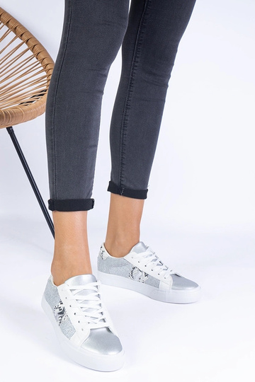 Zapatillas deportivas plateadas para mujer con motivo animal decoradas con purpurina Walorin 2