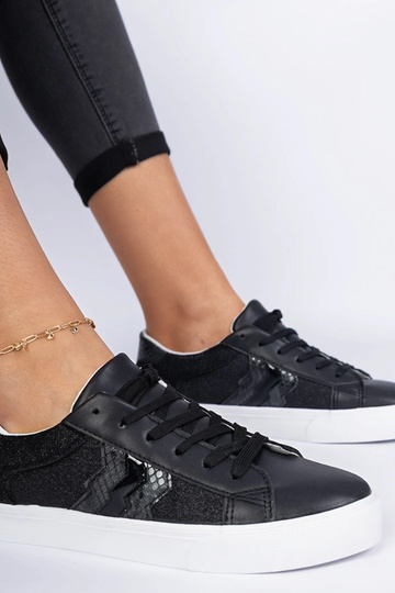 Zapatillas negras con motivo animal decoradas con purpurina Walorin 2