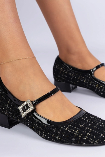 Zapatos de tacón negro con acabado de tela y circonitas Mersitta 2