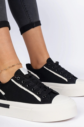 Zapatillas negras para mujer de tela con plataforma Verinos 2