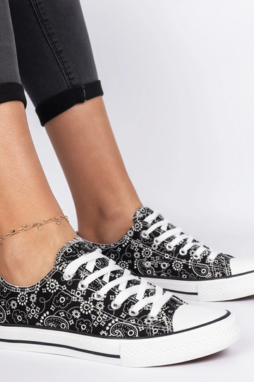 Zapatos de tela negros estilo azteca para mujer Kalusa