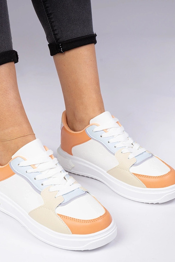 Zapatillas deportivas blanco-naranja de piel sintética Lavilia