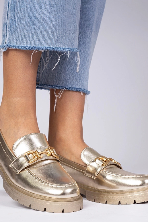 Mocasines elegantes dorados de piel... Mocasines elegantes dorados de piel...