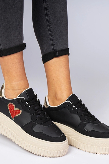 Zapatillas deportivas negras de mujer con corazón de purpurina Laira