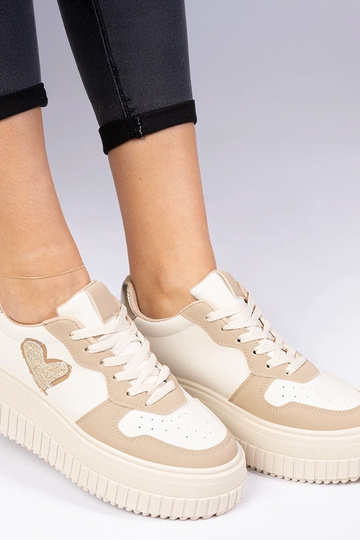 Zapatillas deportivas marrones de mujer con corazón de purpurina Laira