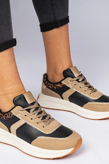 Zapatillas deportivas negras de mujer con purpurina y patrón animal Markuta