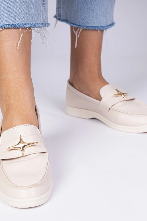 Mocasines para mujer beige con adorno...