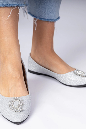 Bailarinas plateadas para dama con brillo y zirconias Ellada