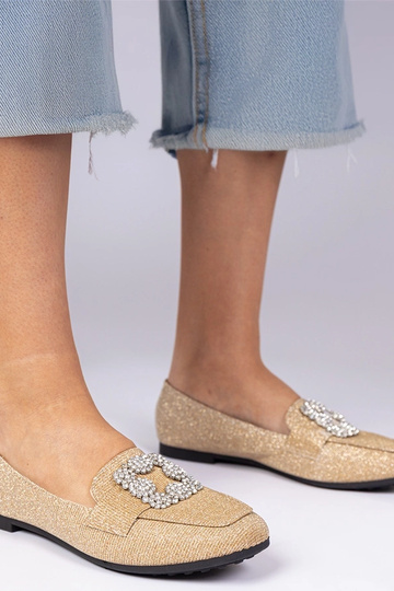 Mocasines dorados con glitter y circonitas Sawelia