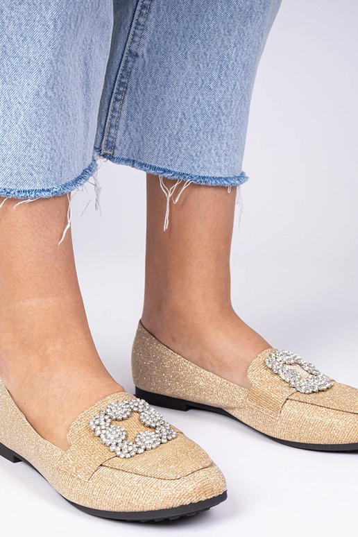 Mocasines dorados con glitter y... Mocasines dorados con glitter y...