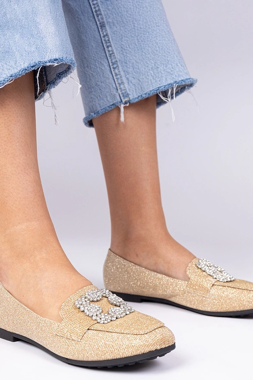 Mocasines dorados con glitter y... Mocasines dorados con glitter y...