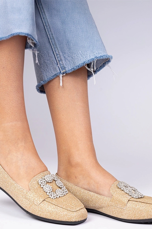 Mocasines dorados con glitter y... Mocasines dorados con glitter y...