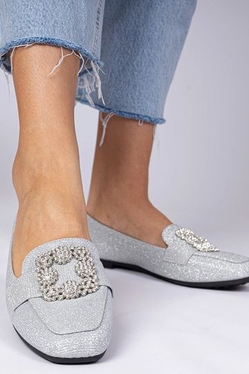 Mocasines plateados con glitter y circonitas Sawelia 2