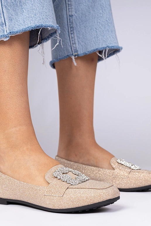 Mocasines champán con glitter y...