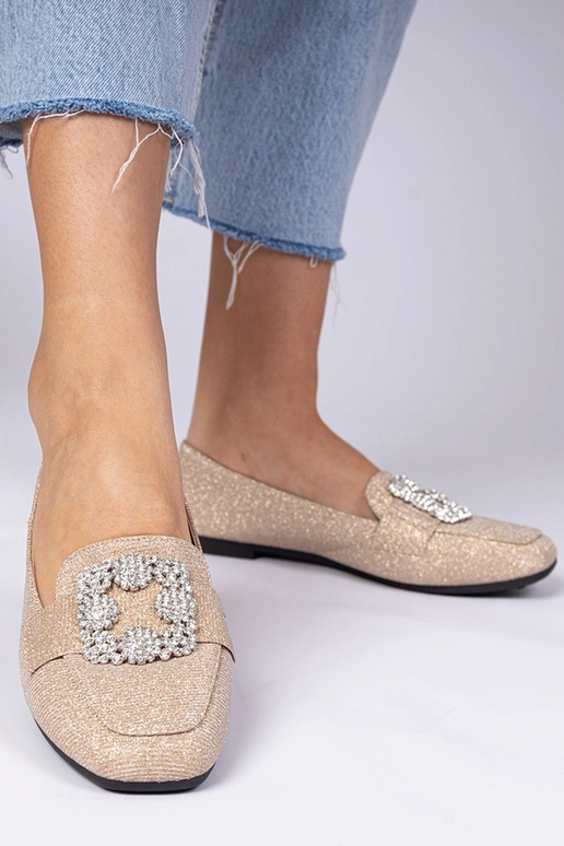 Mocasines champán con glitter y...