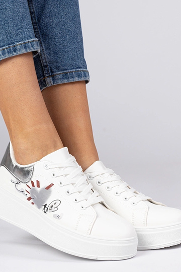 Zapatillas blanco plateadas deportivas para mujer con estampado Zelinda