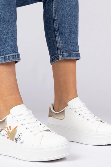 Zapatillas blanco doradas deportivas para mujer con estampado Zelinda