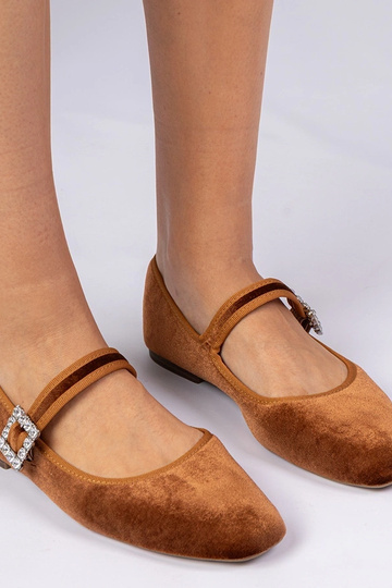 Bailarinas de terciopelo marrones con hebilla para mujer Kvitta 2
