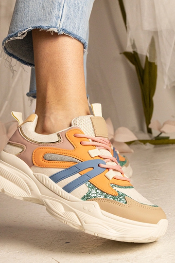 Zapatillas deportivas naranjas para mujer con brillo Maleda