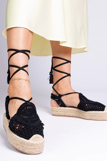 Sandalias tipo espadrillas negras trenzadas para mujer Lemura