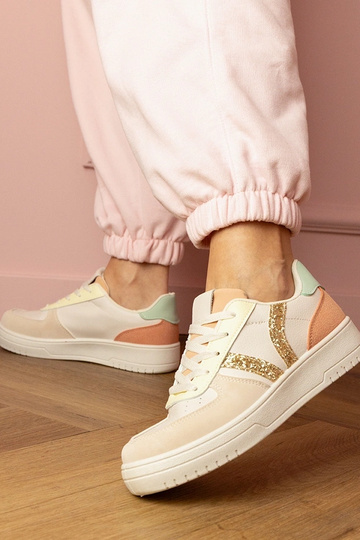 Blona zapatillas deportivas de mujer color arena con detalles de lentejuelas