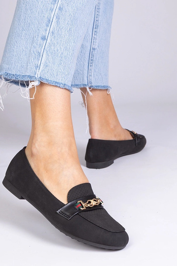 Mocasines negros de ante sintético con adornos dorados "Daliana" 2
