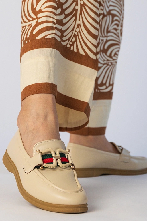 Mocasines crema de eco-cuero con... Mocasines crema de eco-cuero con...