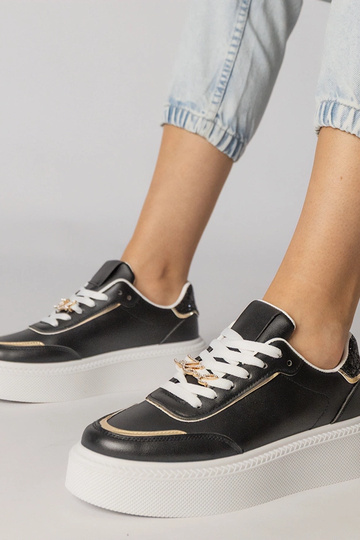 Zapatillas deportivas negras con brillos y piedras de circonio, "Felura"