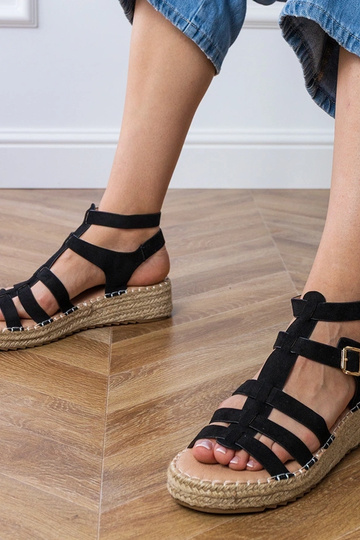 Sandalias negras tipo espadrille con plataforma baja, "Amur"