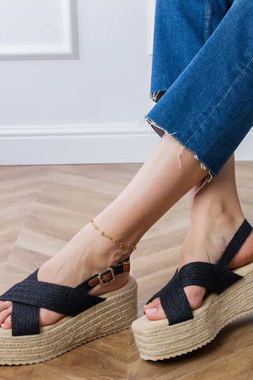 Sandalias negras tipo espadrilla de plataforma con tiras, "Olisa" 2