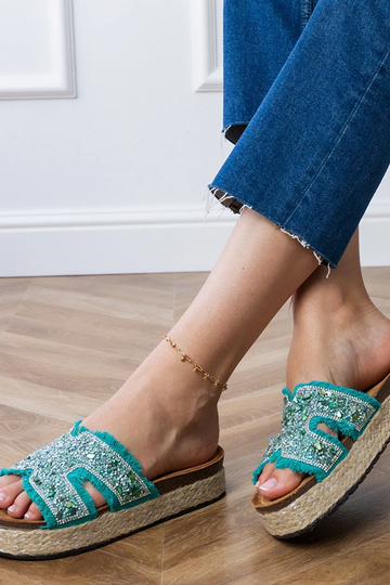 Najros espadrilles verdes con circonios y piedras